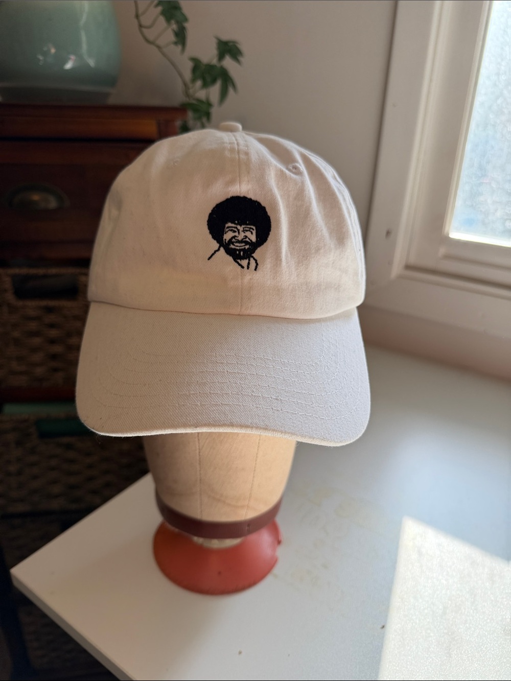Official Bob Ross Embroidered White Strapback Hat